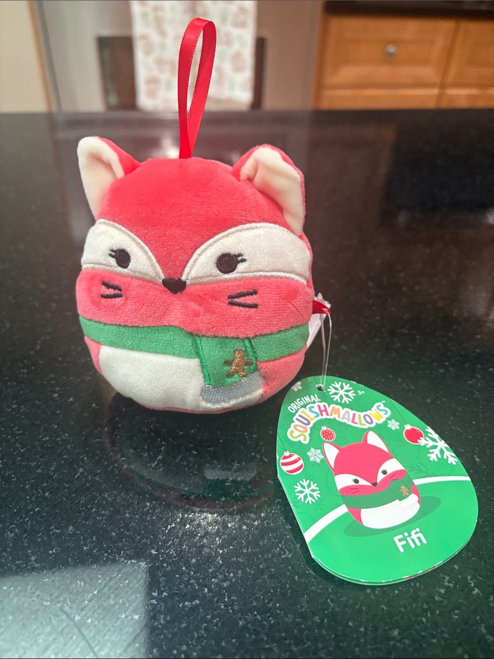 NWT Squishmallows Fifi Fox Christmas Holiday Plush Ornament Red, White Green 4”